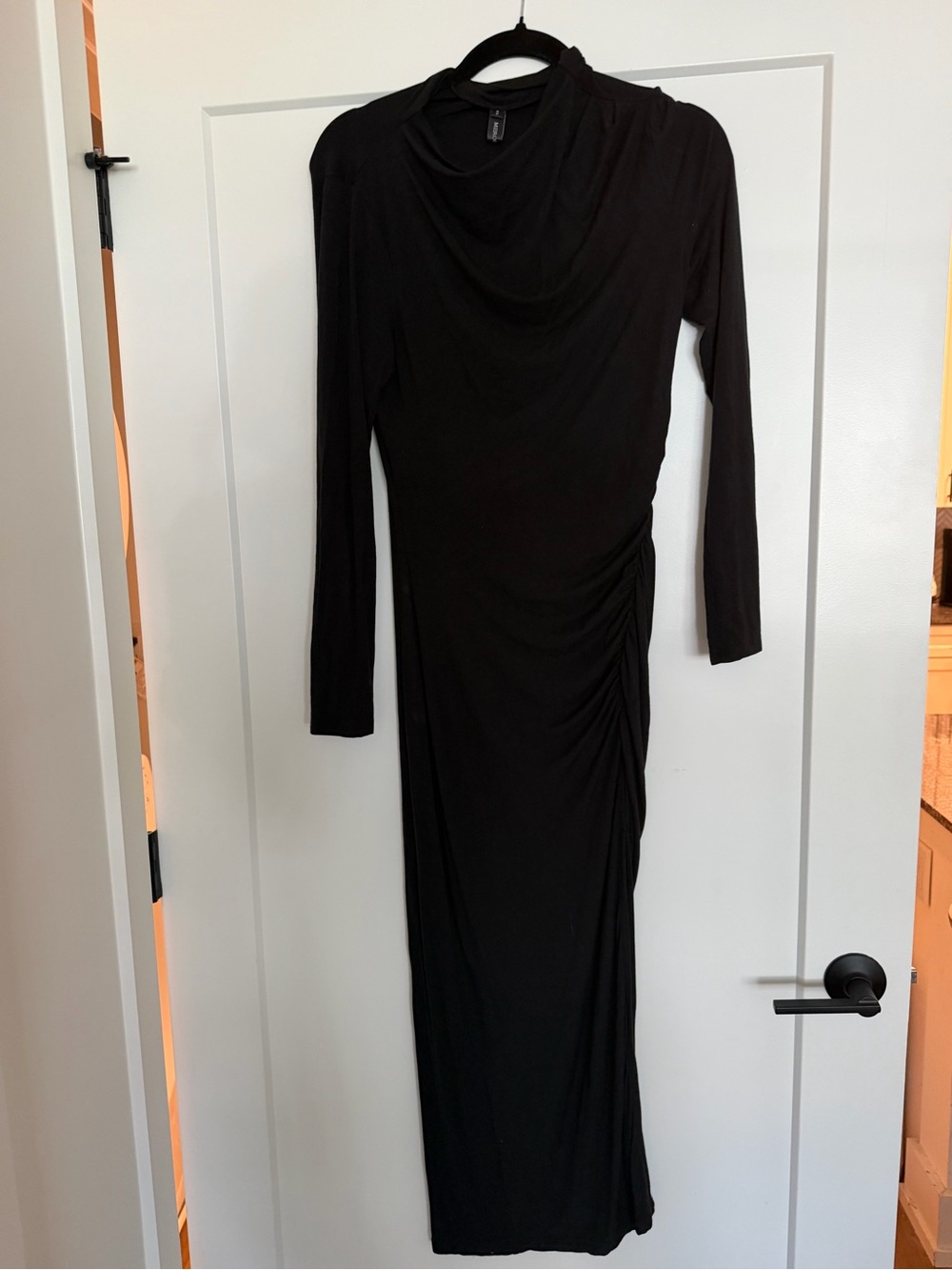 Black Long Sleeve Draped Midi Dress - Unknown Brand